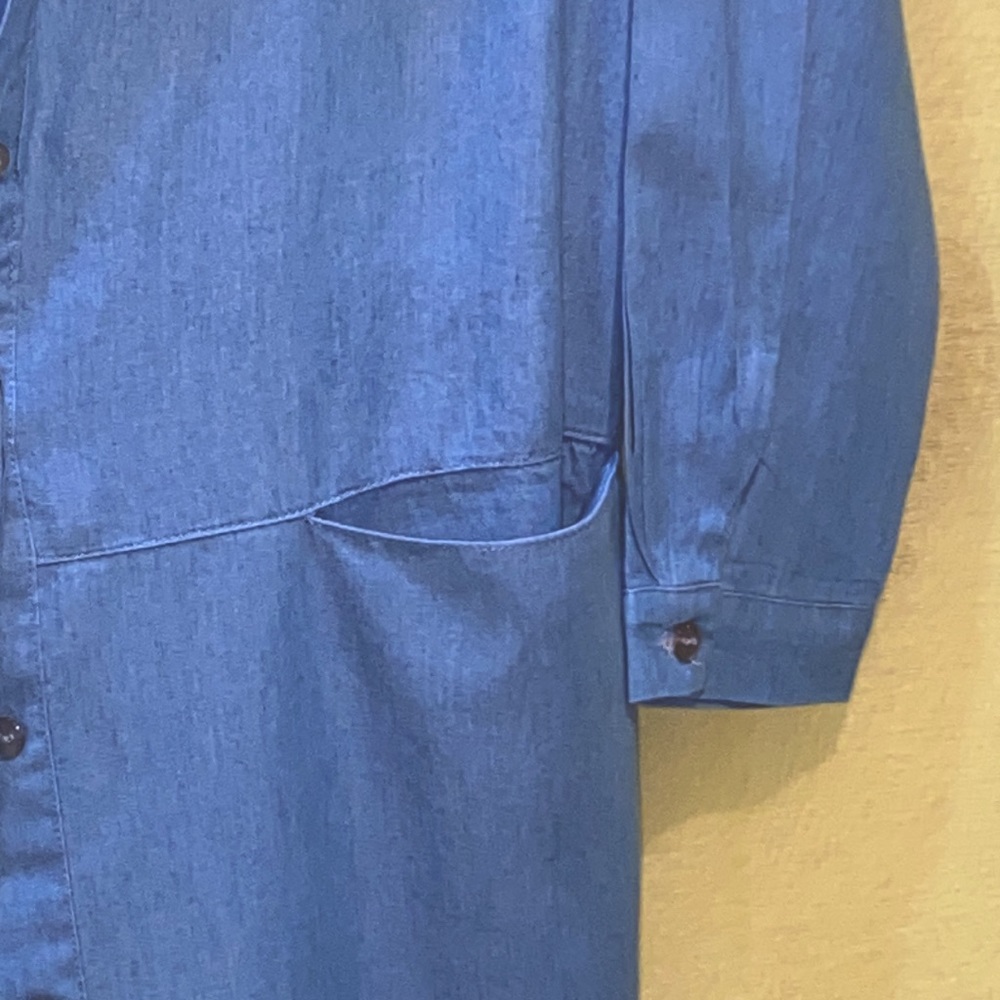 DENIM DUSTER BLUE LONG SLEEVES COLLAR SPLITS SZ XS - Picture 3 of 11